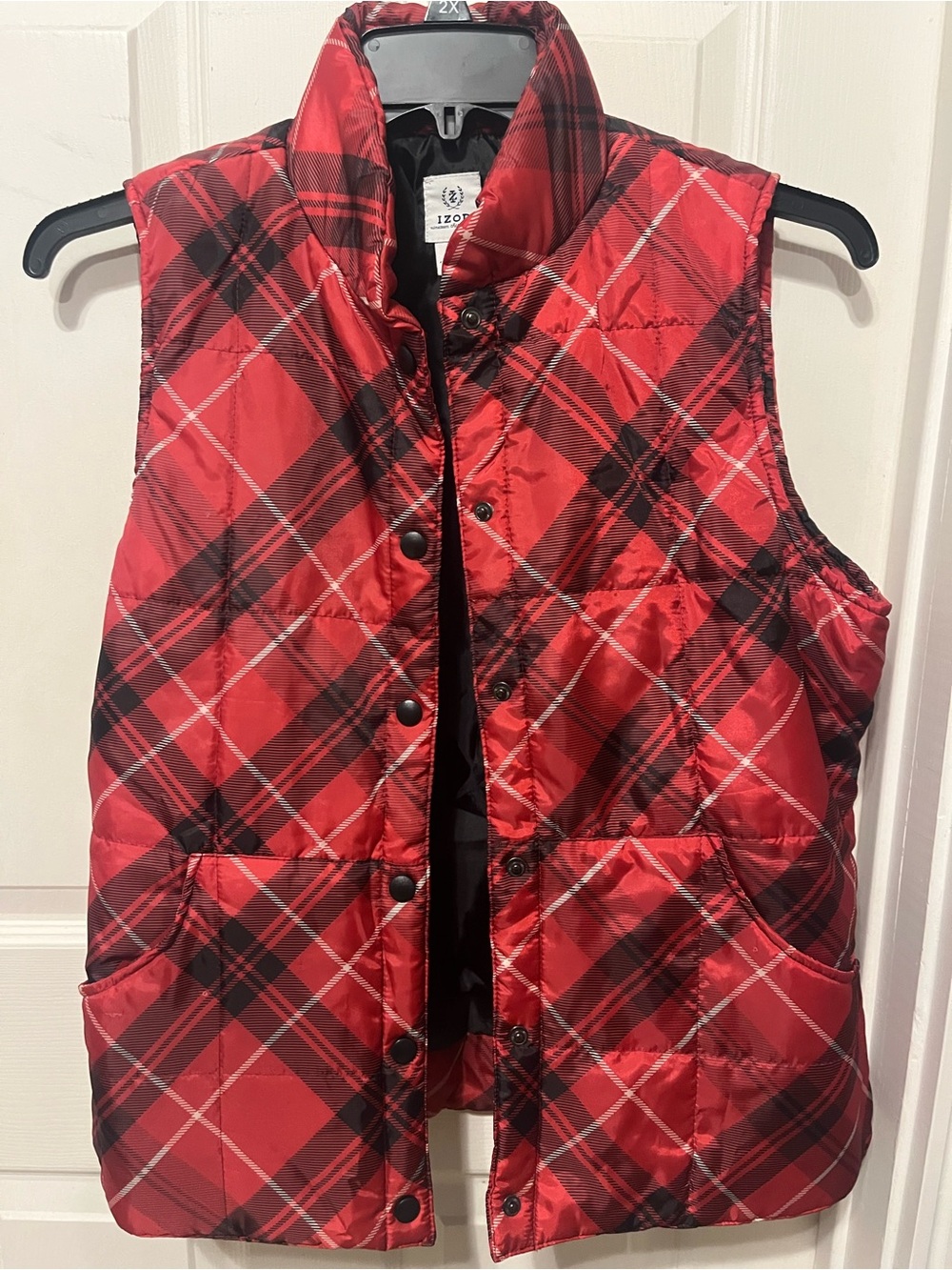 Izod Red Plaid Quilted Puffer Vest